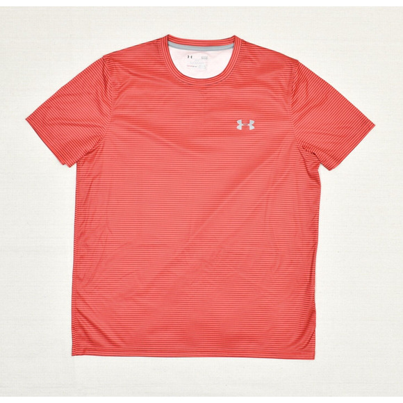 Under Armour Men T Shirt Crew Neck Striped Polyester Red Size L Loose Heatgear - Picture 1 of 8